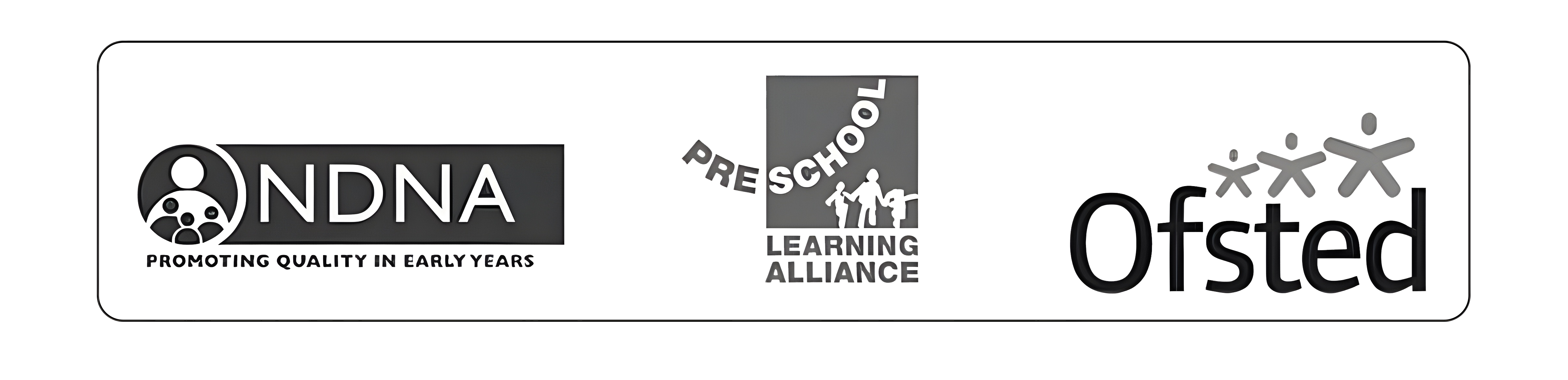 NDNA, Pre-School Learning Alliance and Ofsted accreditation logos